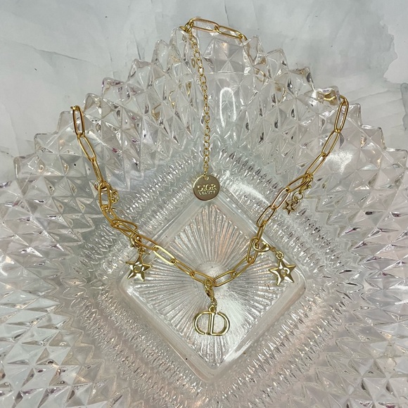 Upcycled Gold Charms Paper Clip Chain Choker Necklace - Picture 4 of 5